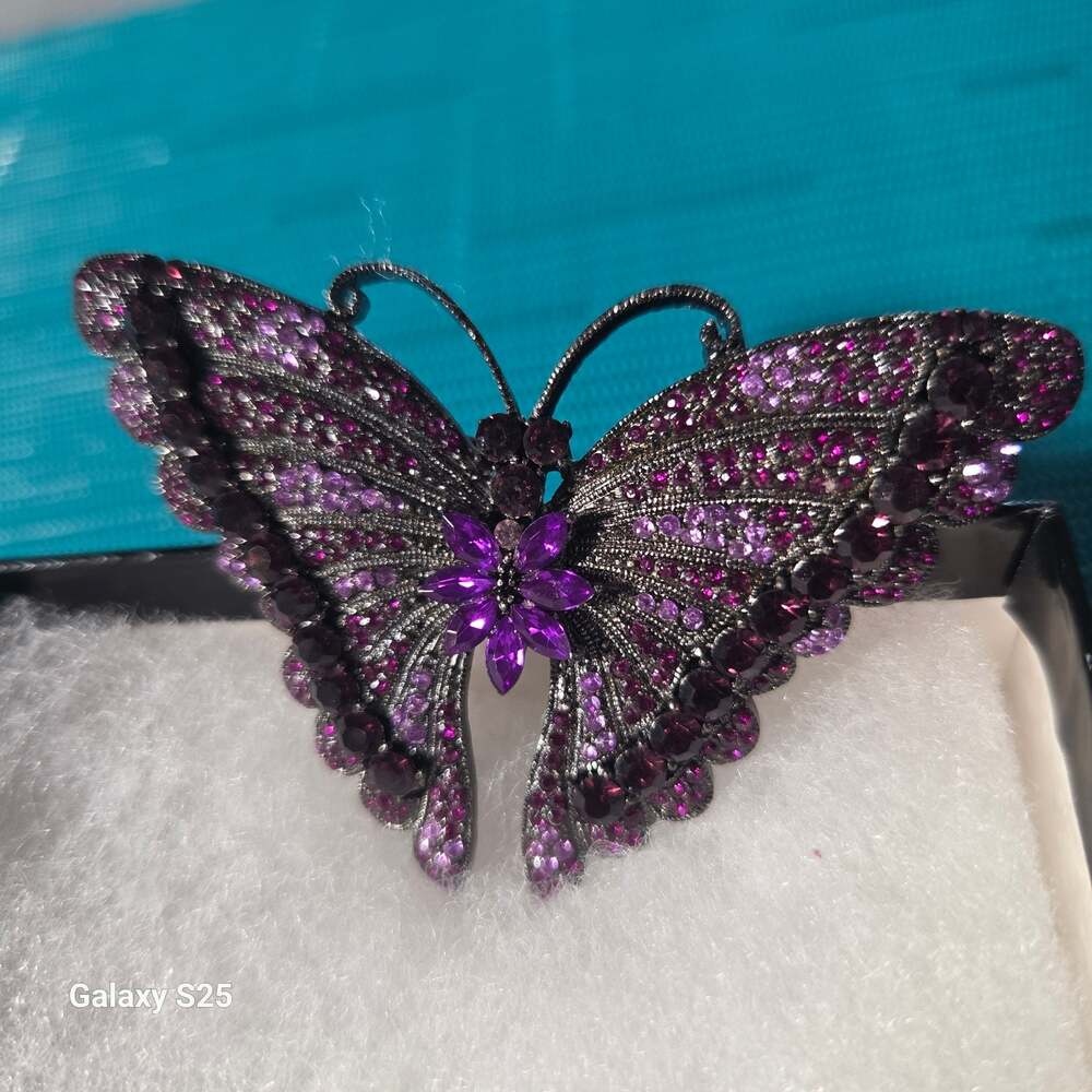 Shades of Color Purple Ombre Crystal Butterfly Brooch